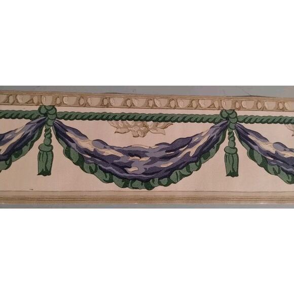 Village Wall Border - Roman Swag - Tassels Rope - 16.5 FT - Green Blue Beige - Picture 1 of 4